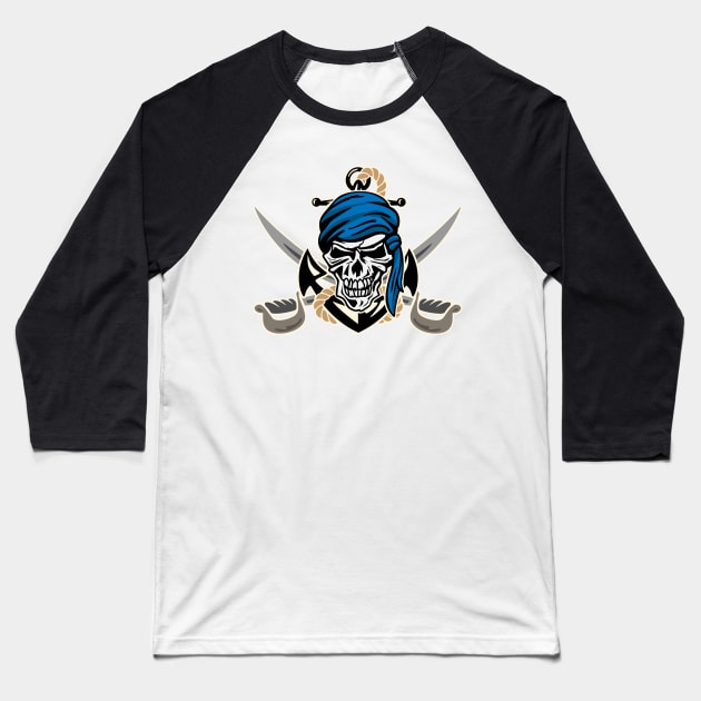 Pirate Skull with Anchor, Rope and Crossed Swords Baseball T-Shirt by hobrath